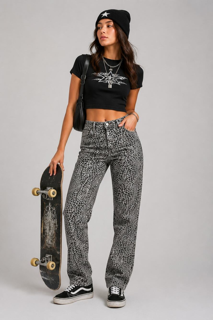Women’s Croc Print High Waist Stretch Jeans Size 8 Tapered Animal Print
